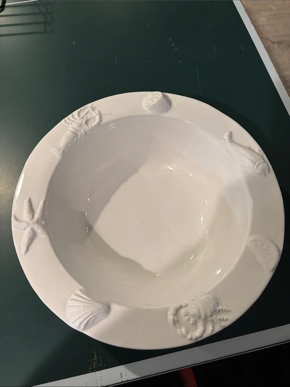 White Pier One Coastal Ceramic Serving Bowl - Sea Life Accent